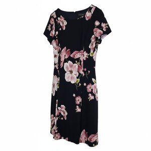 Jessica Howard Floral Fit & Flare Dress/Elegant Black Pink Short Sleeve -Size 14